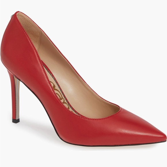 Sam Edelman Hazel Deep Red Leather Pointed Toe Heels - Picture 1 of 4